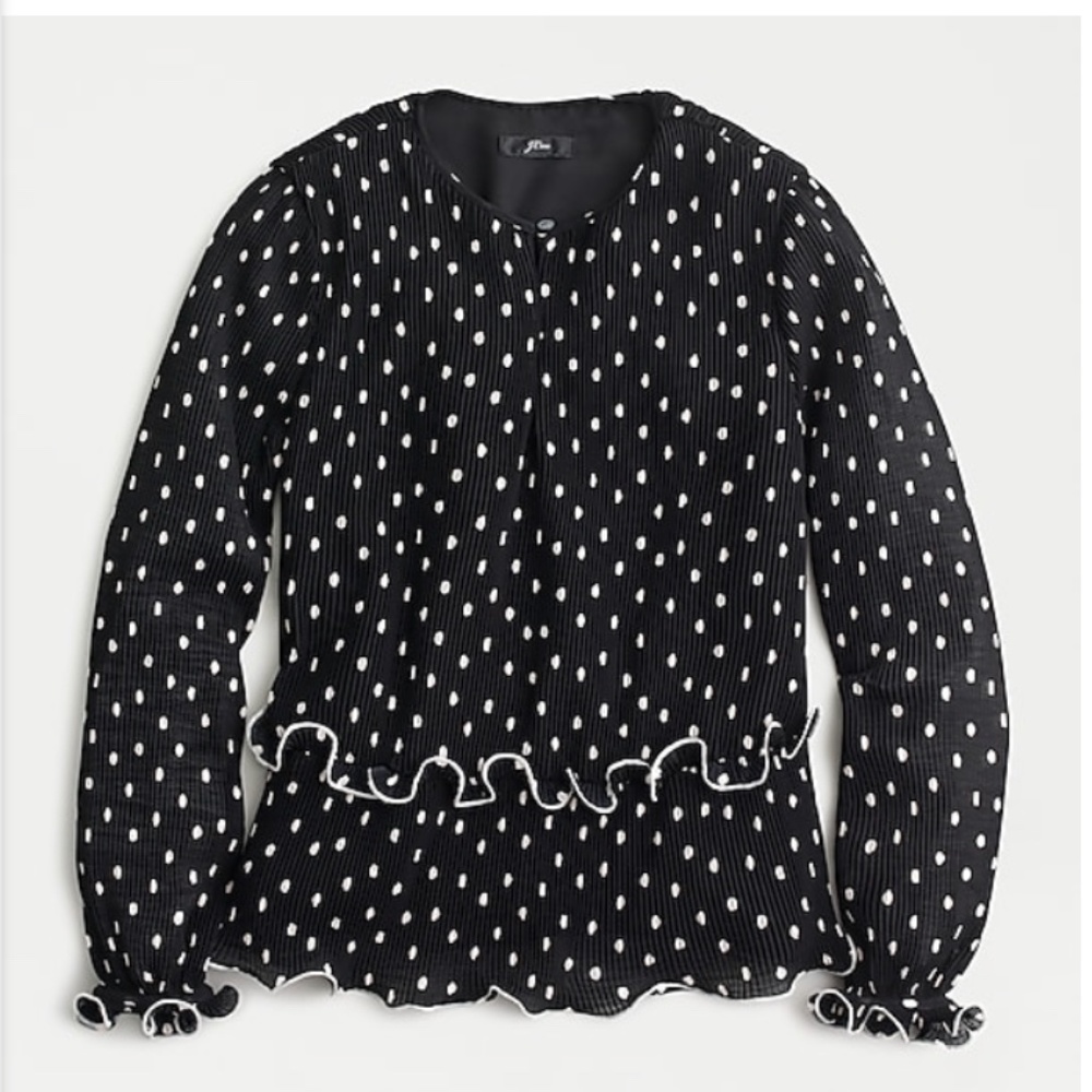 J. Crew Ruffle-trim pleated peplum top in polka do